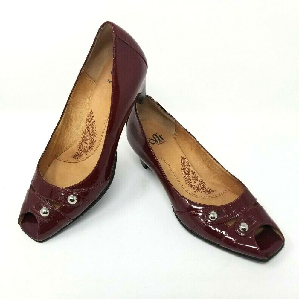 Sofft Patent Leather Silver Studs Peep Toe Pumps
